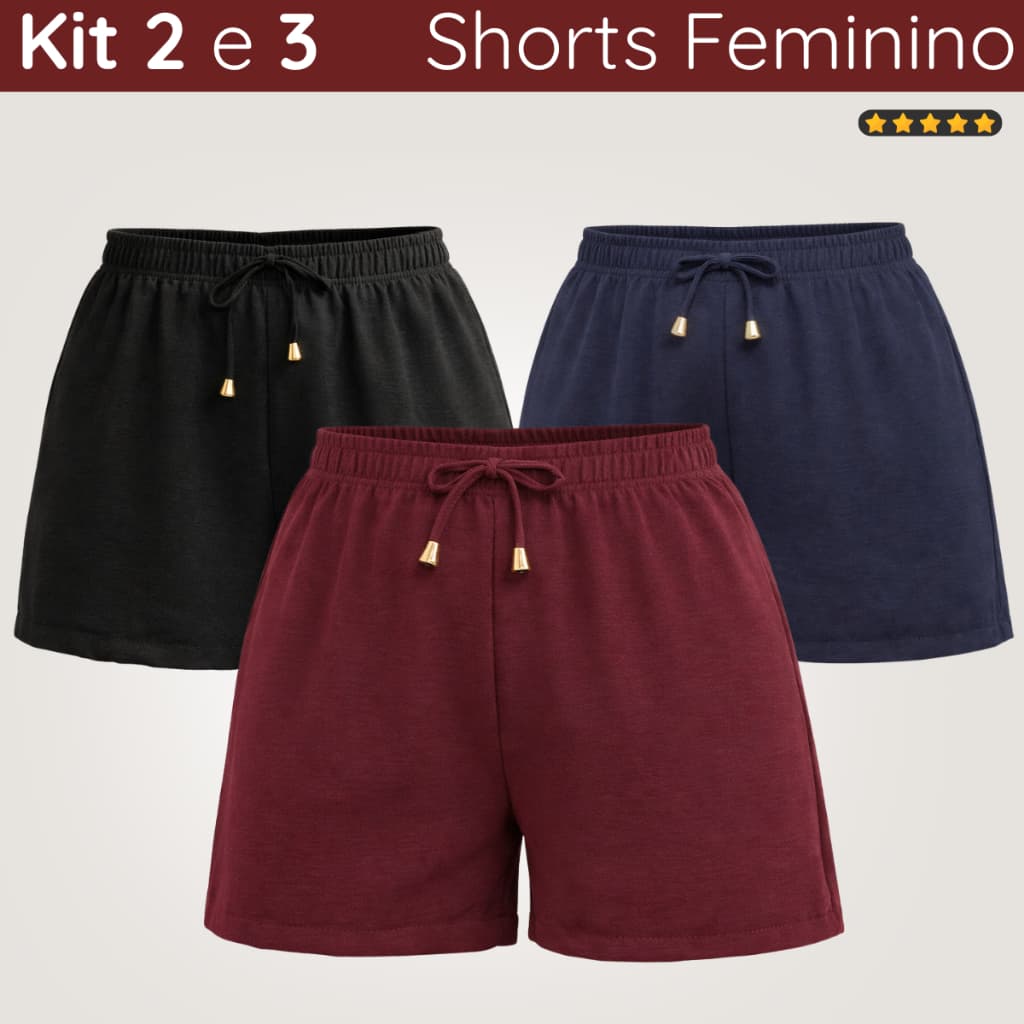 Kit com 2 e 3 Shorts Tecido Duna - Short Feminino Soltinho Tendência Feminina do Verão