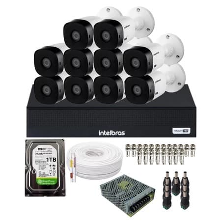 Kit Intelbras 10 câmeras VHL 1120 20m DVR de 16 canais 1 TB