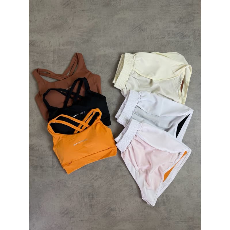 Conjunto Fitness Poliamida Premium Top E Short Duplo Tactel Zero Transparência