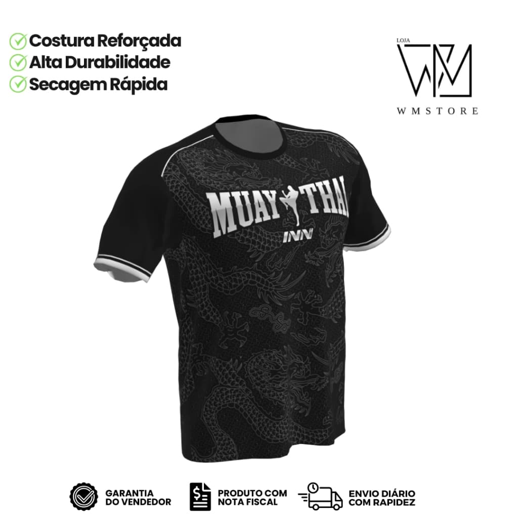 Camiseta Unissex Muay Thai Dragon Thai Cinza Manga Curta