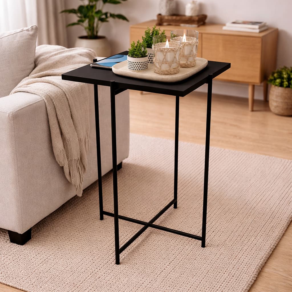 Mesa De Centro Mesinha Lateral De Apoio Sofá Canto Sala Quadrada Estilo Industrial Alta Decorativa