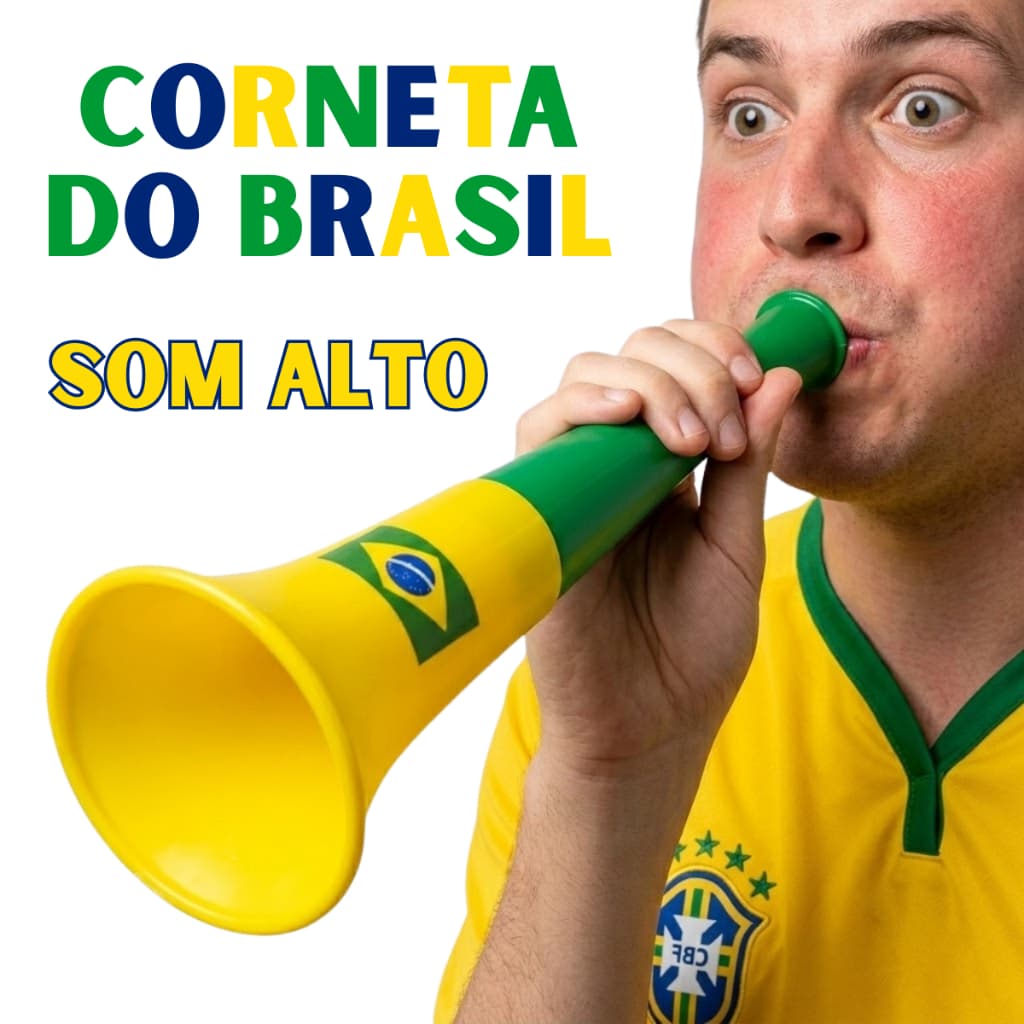 Corneta Do Brasil Verde E Amarelo Torcida Som Alto Tamanho Médio Buzina Vuvuzela Divertida
