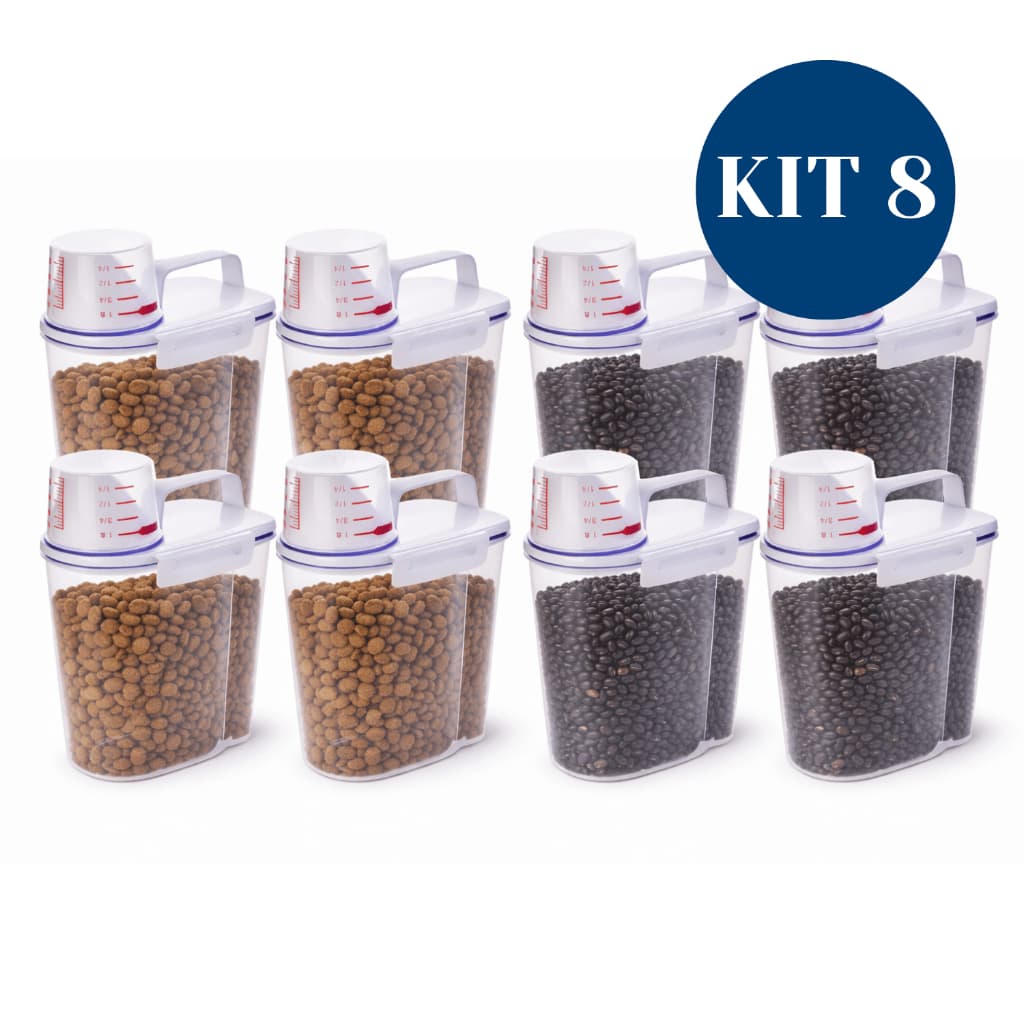 Kit 8und Pote Mantimentos Hermetico Armazenamento Medidor 2l