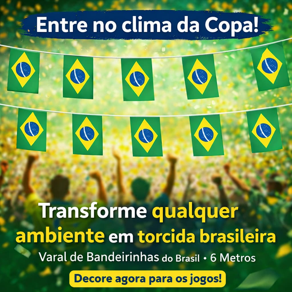 Bandeirinhas Brasil Varal 6 Metros 20 Bandeiras Decoração Torcida Copa do Mundo