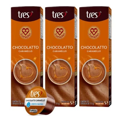 Kit de 20x Cápsulas Chocolatto Caramello Chocolate Quente Especial das 3 Três Corações c/ Caramelo
