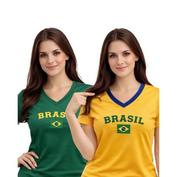 Kit 2 Camisetas Baby look Nas Cores do Brasil Copa 2026 Camiseta Feminina Copa 2026
