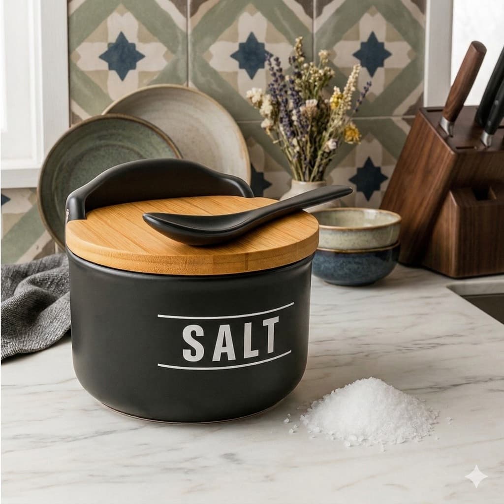 Saleiro Manhattan Porta Sal Em Porcelana E Bambu 290ml