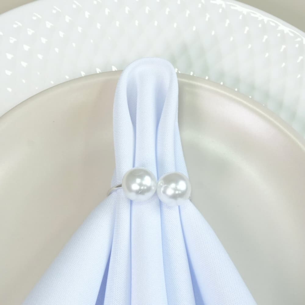 Kit de Anéis Para Mesa Posta Prateado Com Pérola Elegante