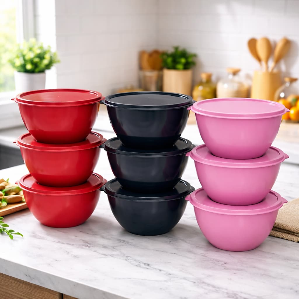 Kit 5 Bowls Plásticos 3 Litros com Tampa Hermética Saladas Tigela Grande Cozinha Multiuso Resistente
