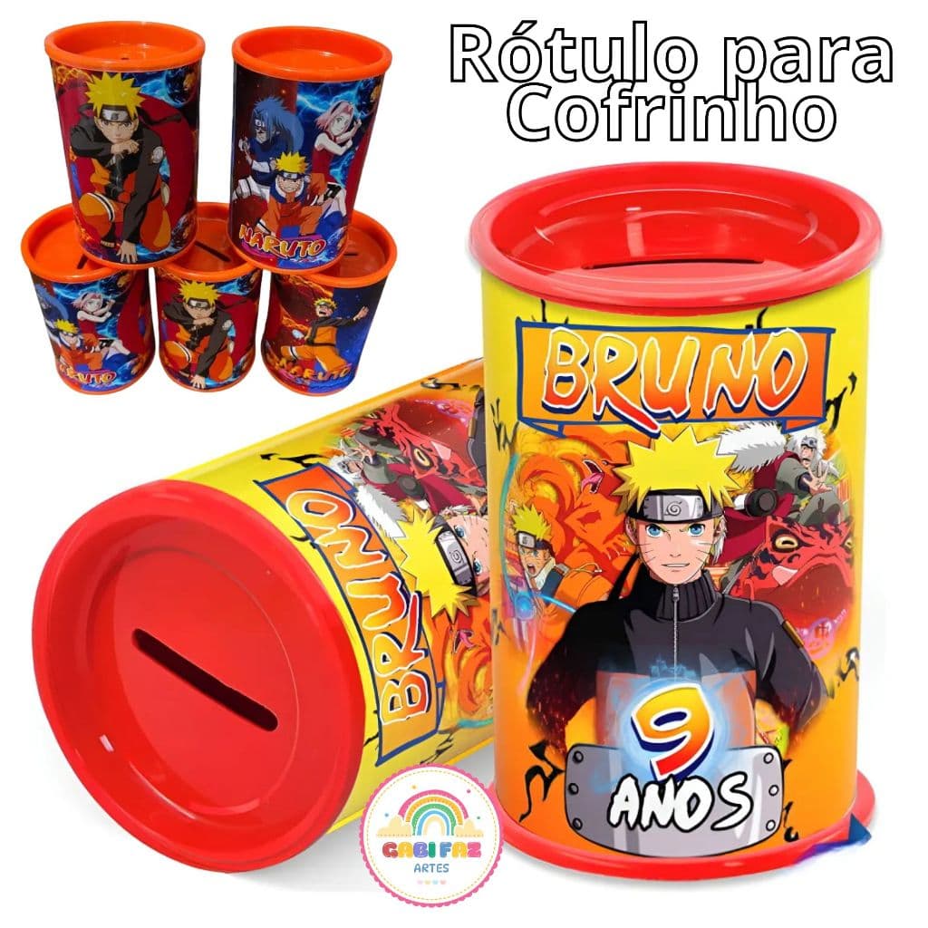 30 Rótulo Adesivo Tema Naruto Personalizado Cofrinho Aniversário, Lembrancinha