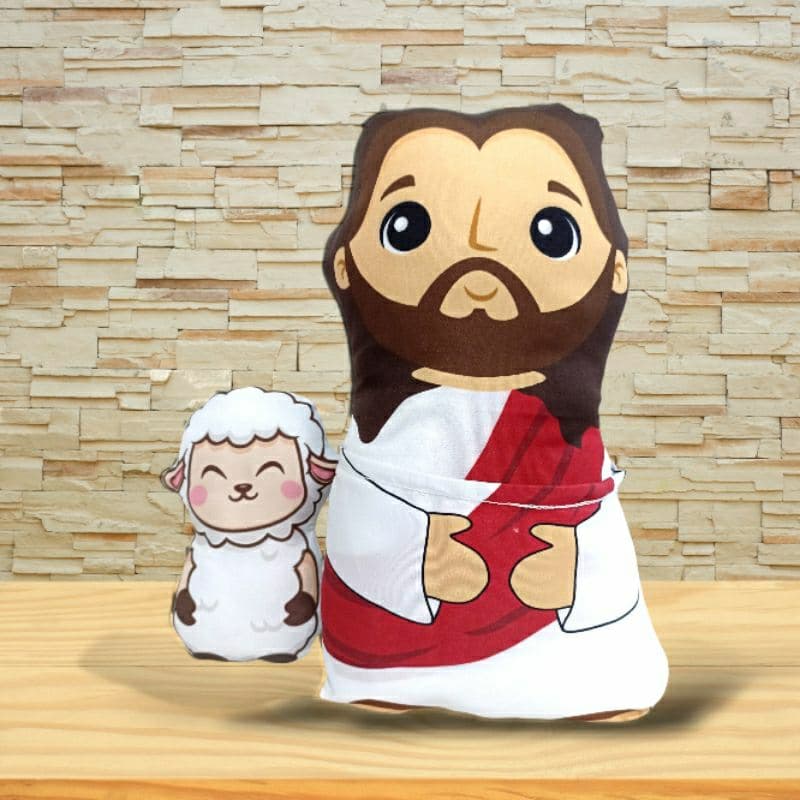 Almofadinha nova naninha com bolso Jesus e cordeirinho