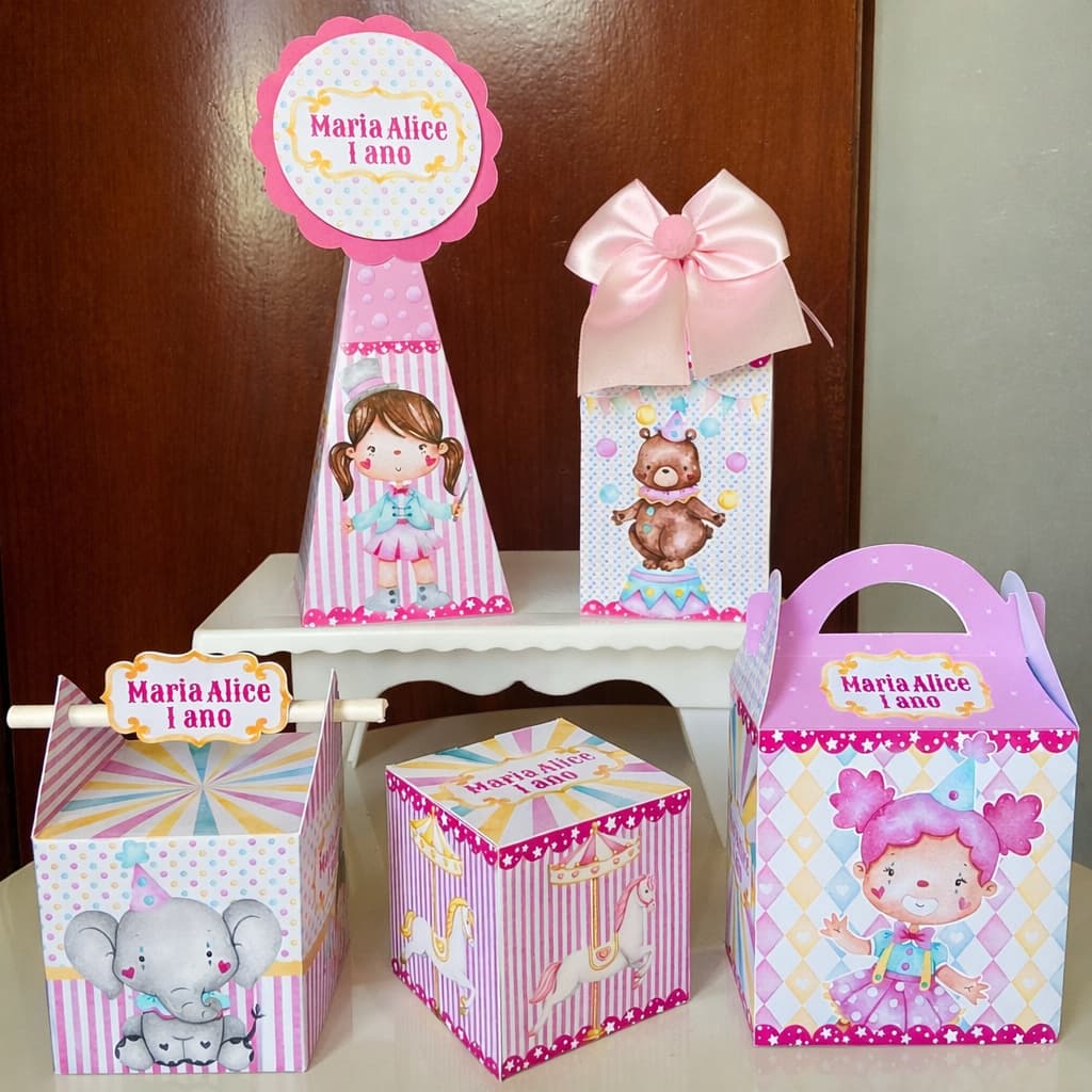 Circo Rosa Kit Festa Lembrancinhas Caixas Personalizadas Circo Rosa 3D
