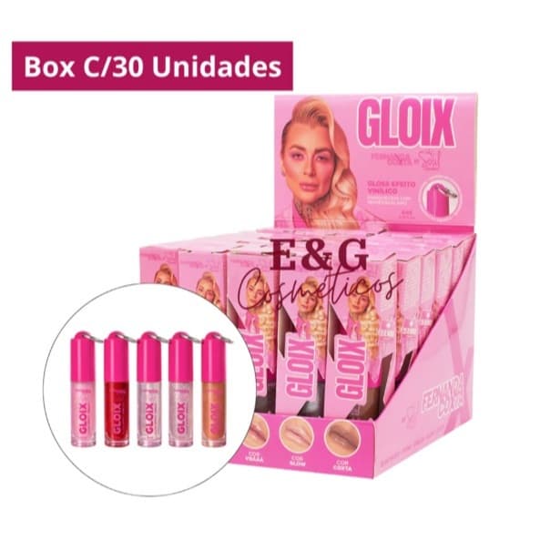 Box C/30 Gloss Efeito Vinílico Gloix Fernanda Coxta + Chaveiro Soul Cosméticos 4ml