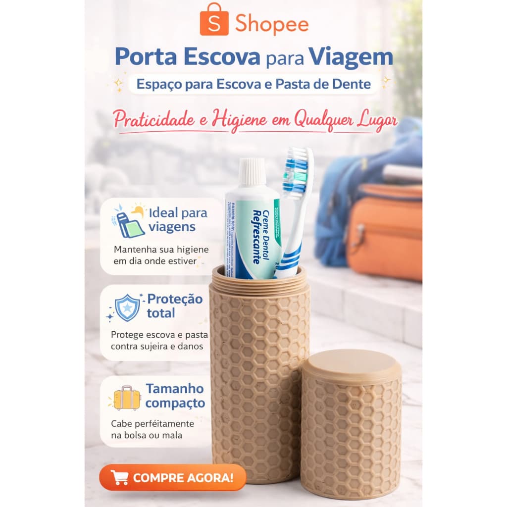 Porta Escova de Dente para Viagem Feminino – Estojo Higiênico Compacto para Escova e Pasta, Ideal para Bolsa e Mala