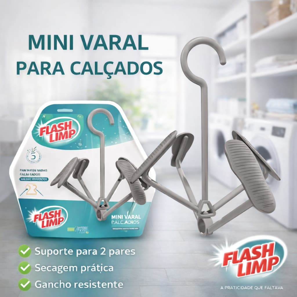 Mini Varal Para Calcados FlashLimp 2 Pares Secagem Rapida Pratica