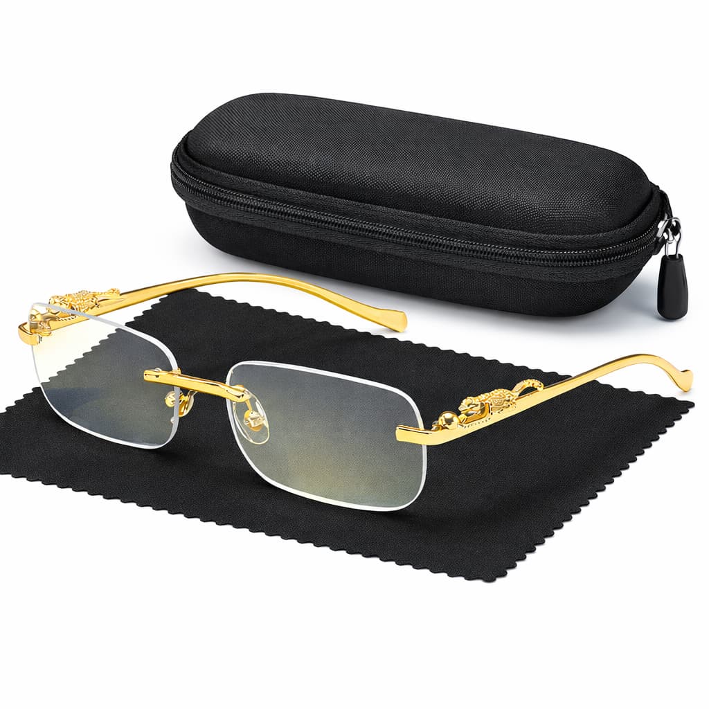 Óculos de Sol Feminino Sem Aro Leopardo Dourado Chita Unissex Retrô Luxo Proteção UV400 Fashion
