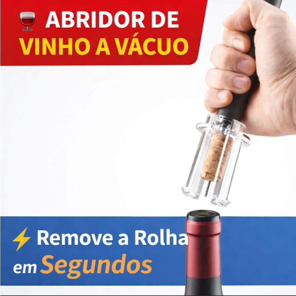 Saca Rolhas a Vácuo | Abridor de Garrafas Profissional Manual | Abre Rolha Fácil e Rápido