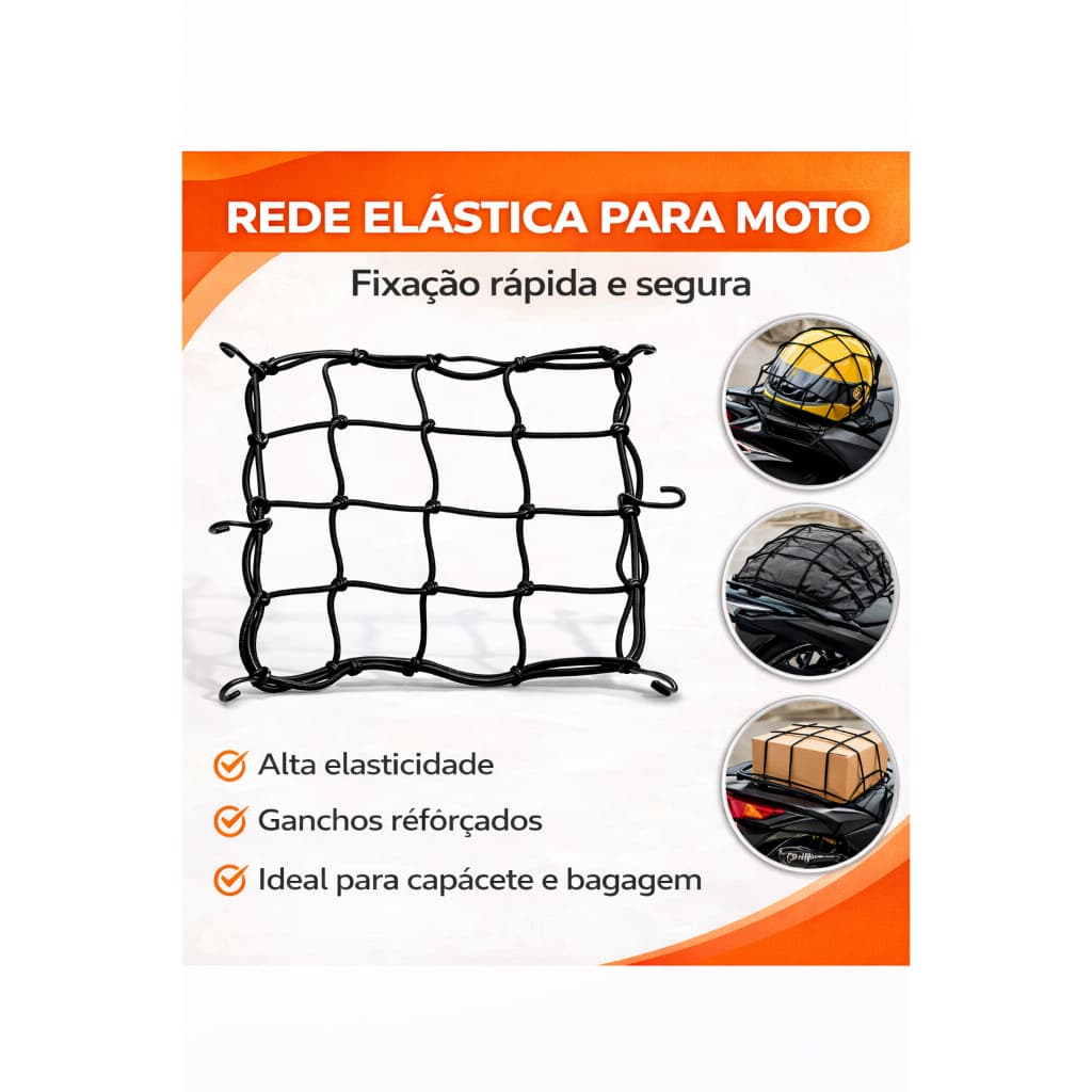 Rede Elástica Moto Bicicleta 35x35 Capacete E Bagageiro
