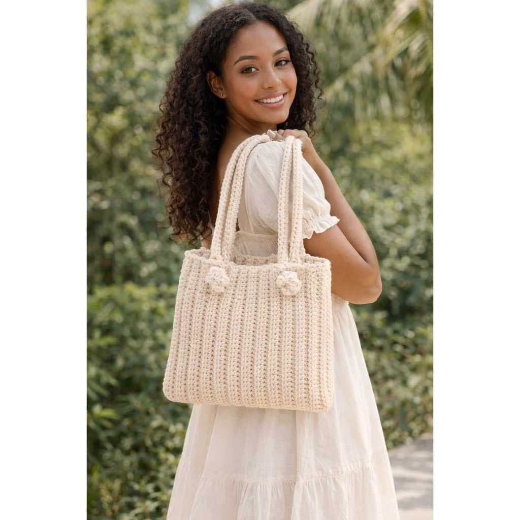 Bolsa de Crochê Feminina Verão Piscina Praia Elegante Feita A Mão Artesanal lazer Alça Argola Saco