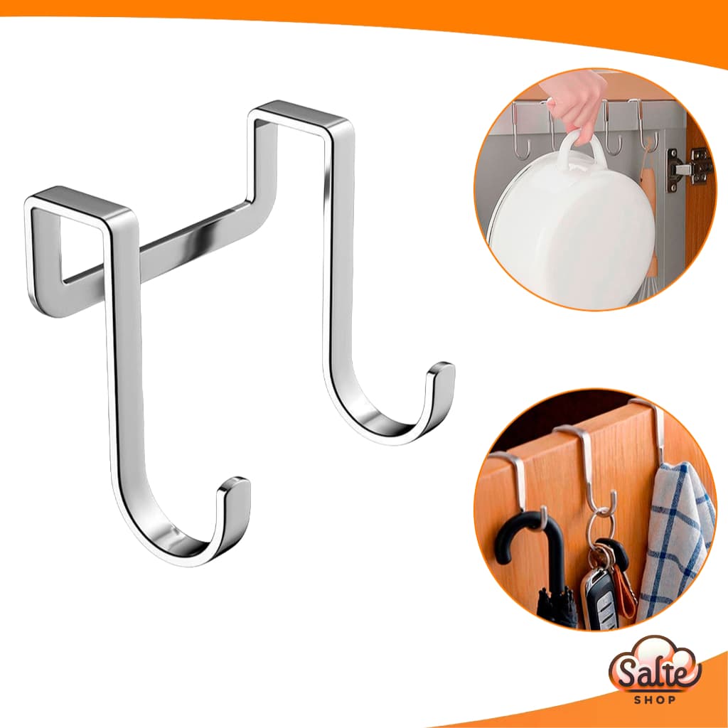 Gancho Duplo De Porta Aço Inox Multiuso Organizador Casa Cozinha Banheiro