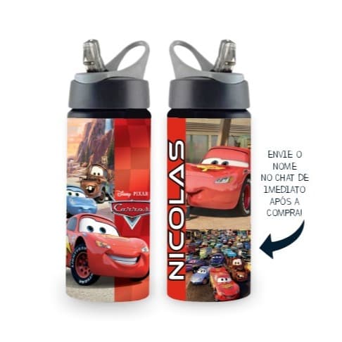 Garrafa de Alumínio/Squezee Carros 600ml Personalizada com Nome