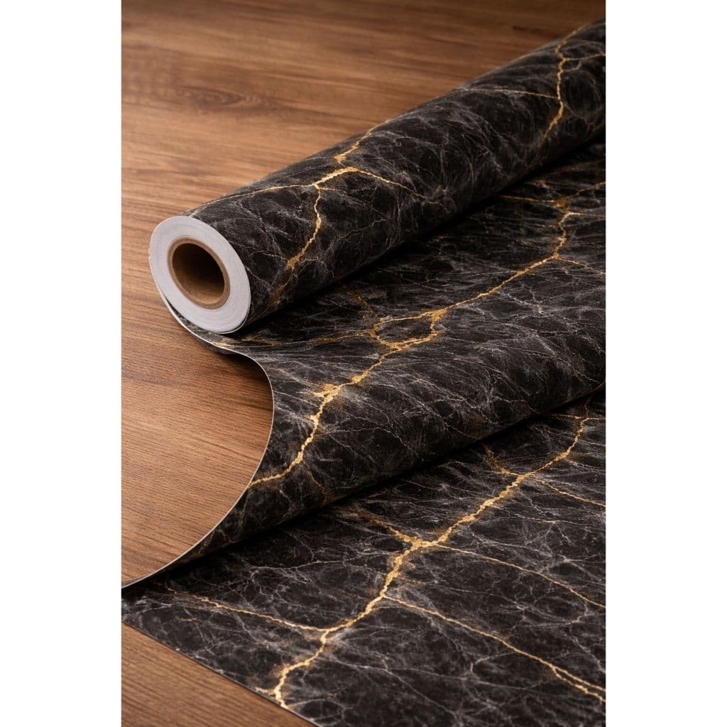 Papel de Parede Marmorizado Mármore Preto 3D Autoadesivo | Lavável e Impermeável - Resiste ao Fogo E Água