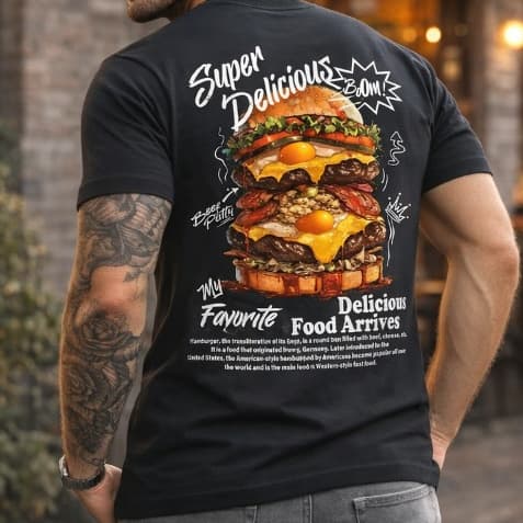 Camiseta Básica Streetwear Hambúrguer Delicious Food Arrives  My Favorite Style Jovem 100% Algodão