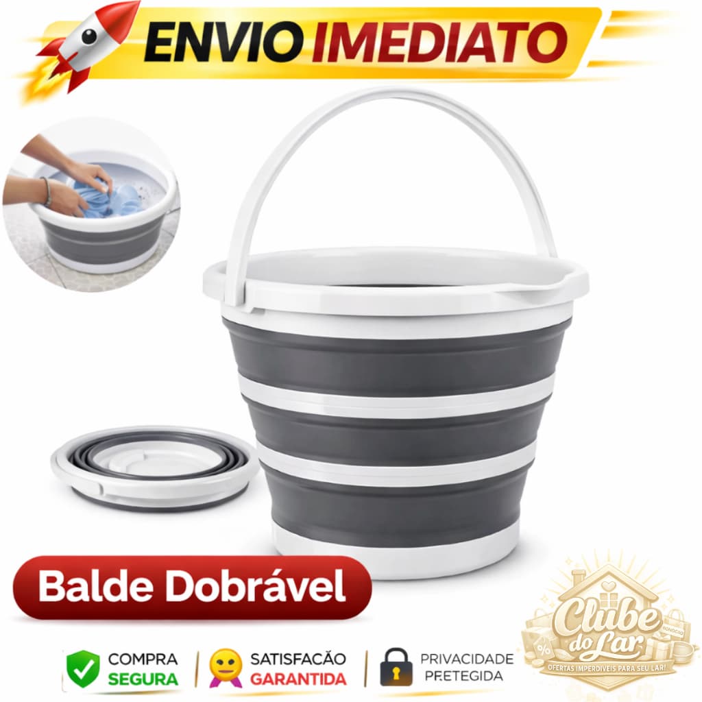 kit 2 1 Balde Retrátil Silicone Dobrável Com Alça 10 Litros Multiuso Flexível Para Apartamento Casa