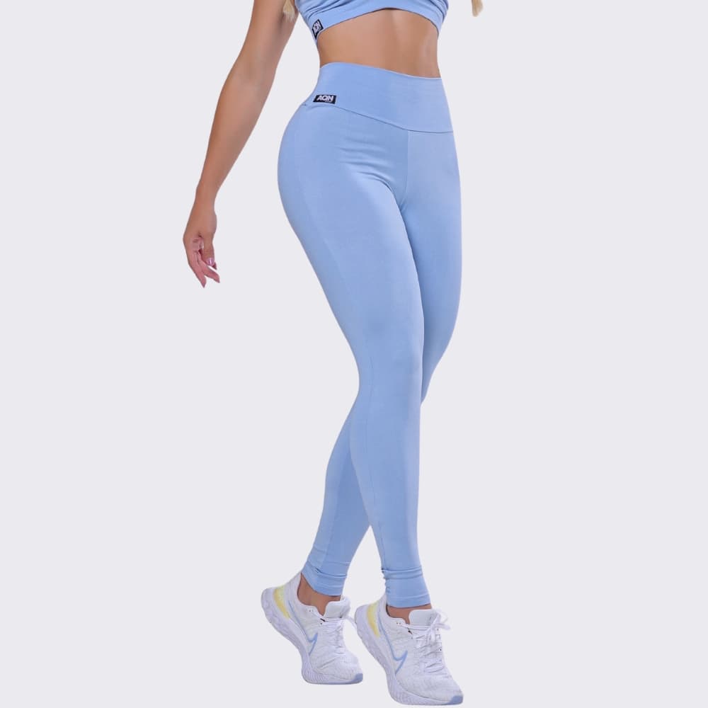 Calça Legging Fitness Feminina Cintura Alta Grace Azul Claro Forro Duplo AQN Sport