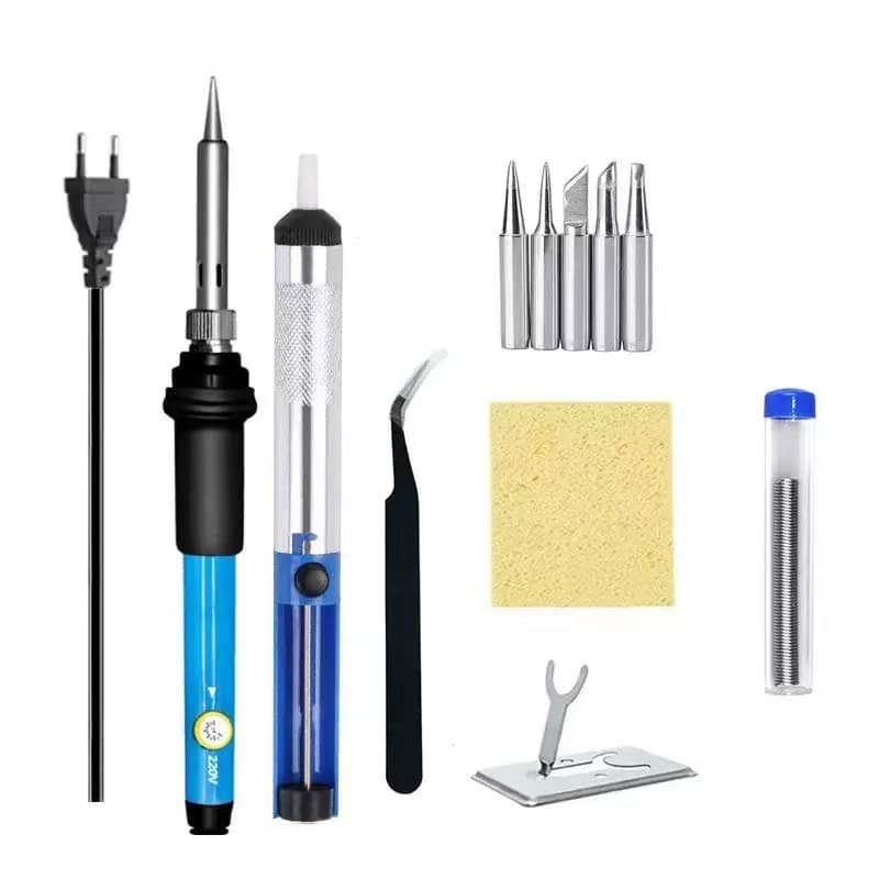Kit Ferro Solda + Tubete Estanho Com 11 Peças E Sugador Solda 60W-(127V-220V)