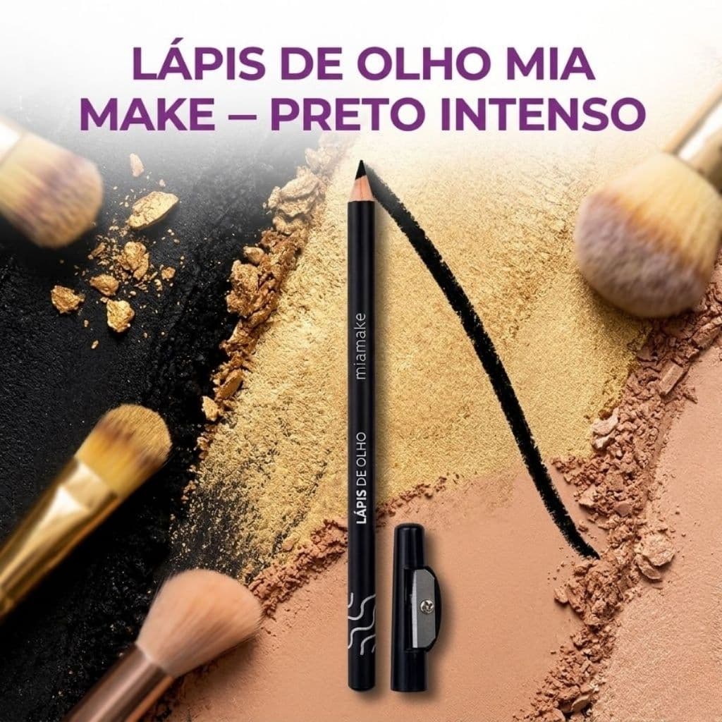 Lápis de Olho Preto com Apontador Mia Make Lápis Delineador Macio e Pigmentado