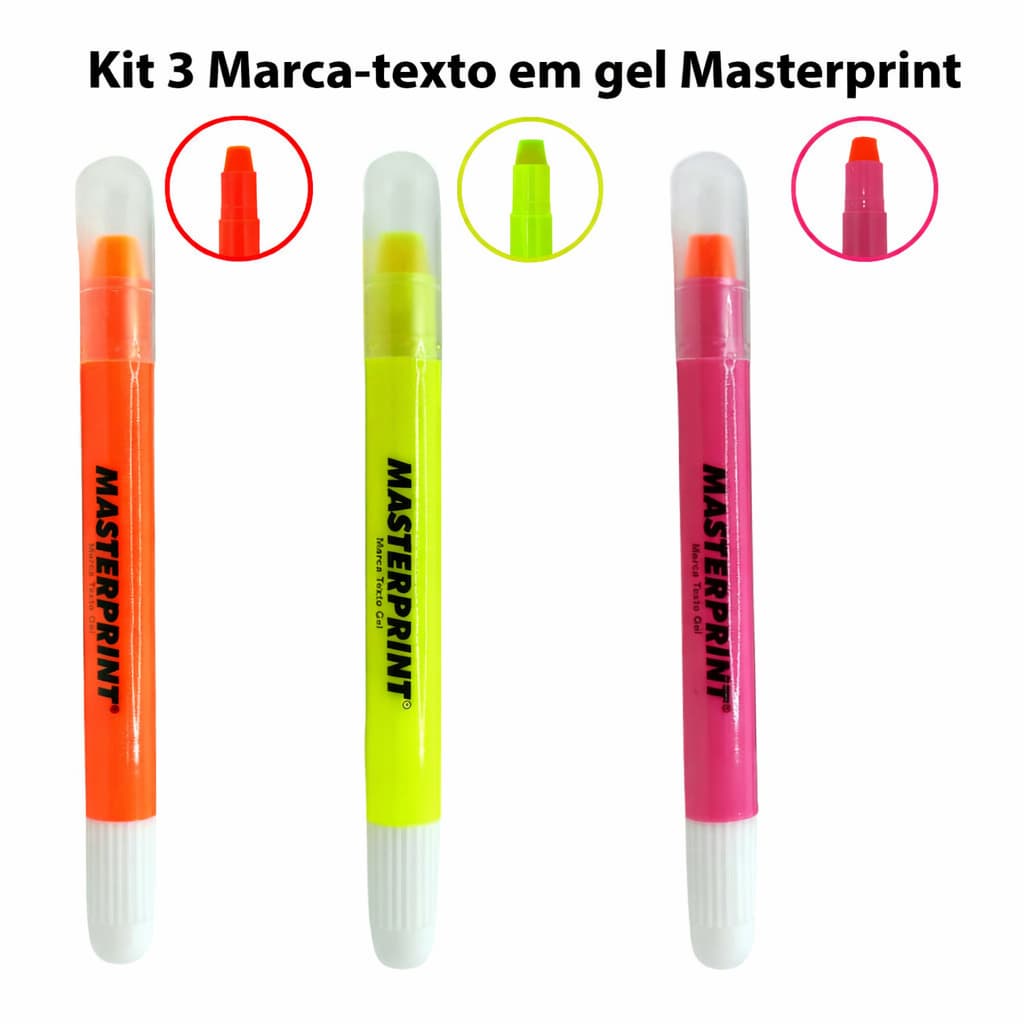 Kit 3 Canetas Marca Texto Gel Masterprint Cores – Ideal para Bíblia Vade Mecum e Estudos Não Mancha