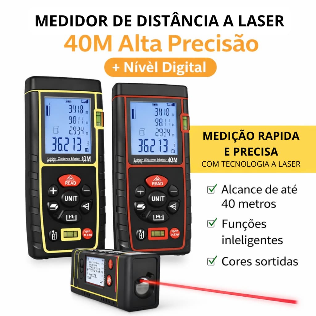 Trena Laser 40M Fita Métrica de Distância de Alta Precisão