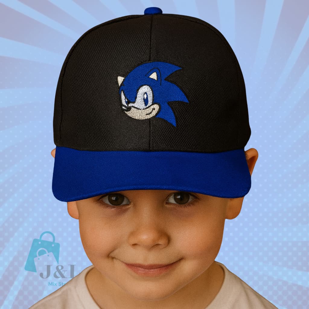 Boné Infantil Sonic Bordado Ajustável – Boné Infantil Estiloso Proteção Solar Menino