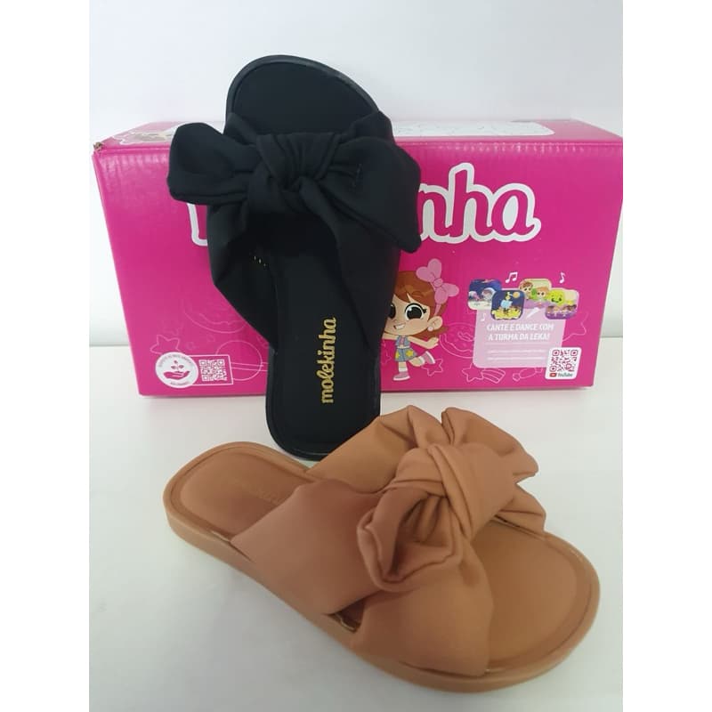 Molekinha chinelo slide tira cruzada com laço frontal 2372102