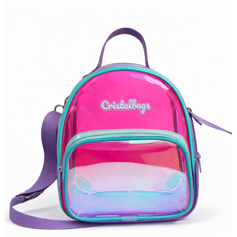 Mochila 2 em 1 Cristal Holográfica Shoulder bag bolsa tira colo mochilinha passeio KPOP para meninas escolar infantil