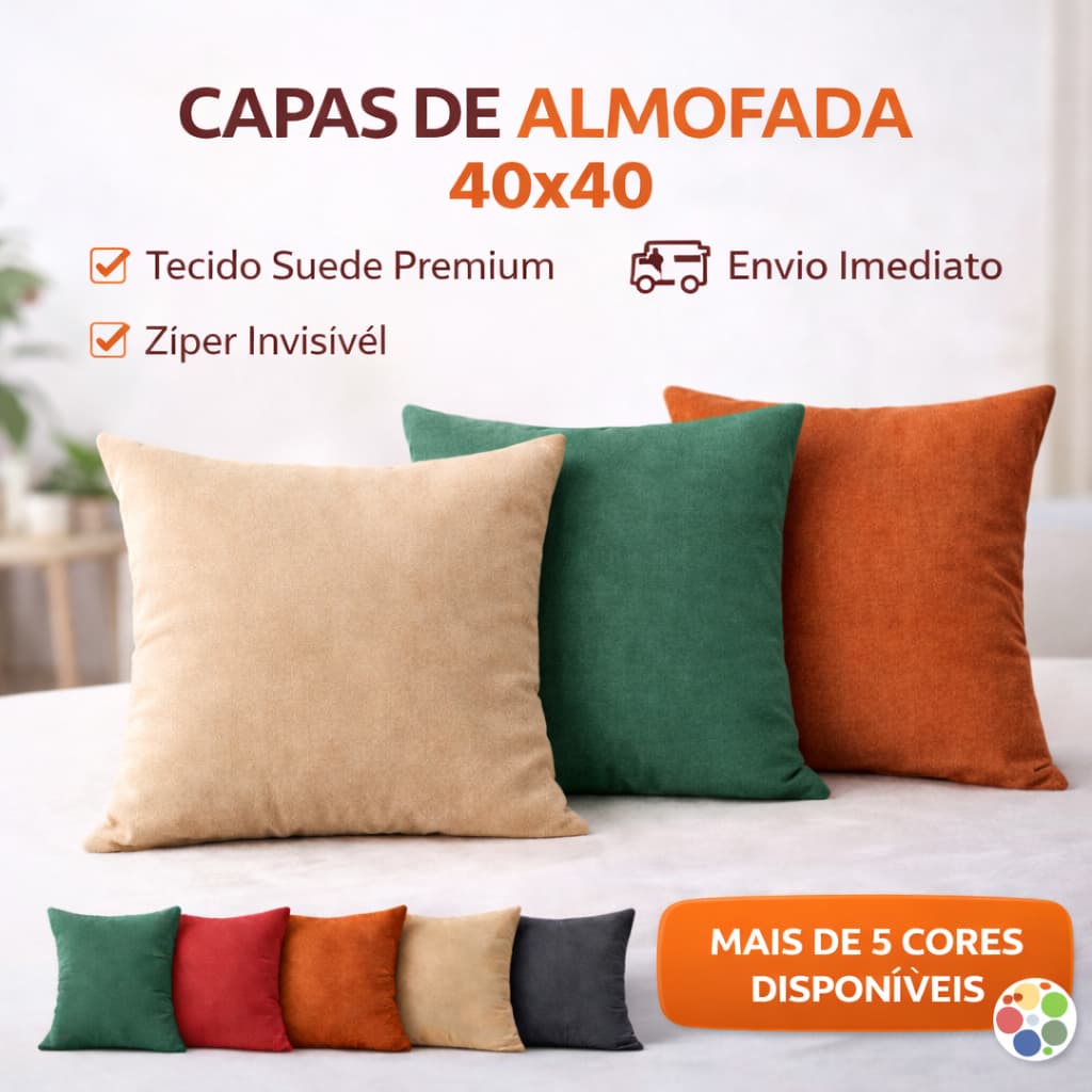 Kit Capas De almofadas Lisas Tecido Suede 40x40 Zíper Escondido Lavável Moderna Envio Imediato