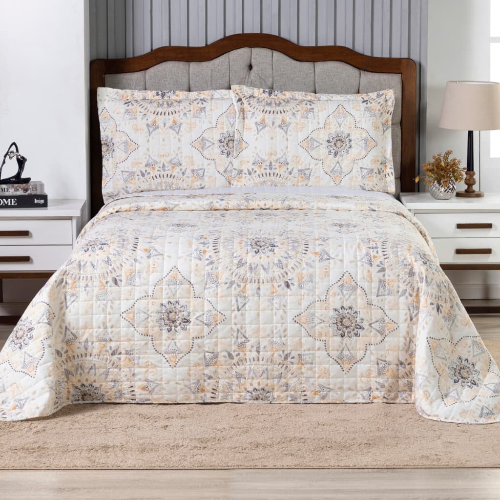 Colcha Bouti Cobre Leito King Size Estampado Dupla Face 03 Peças - Fronhas Aba Americana - Matelado