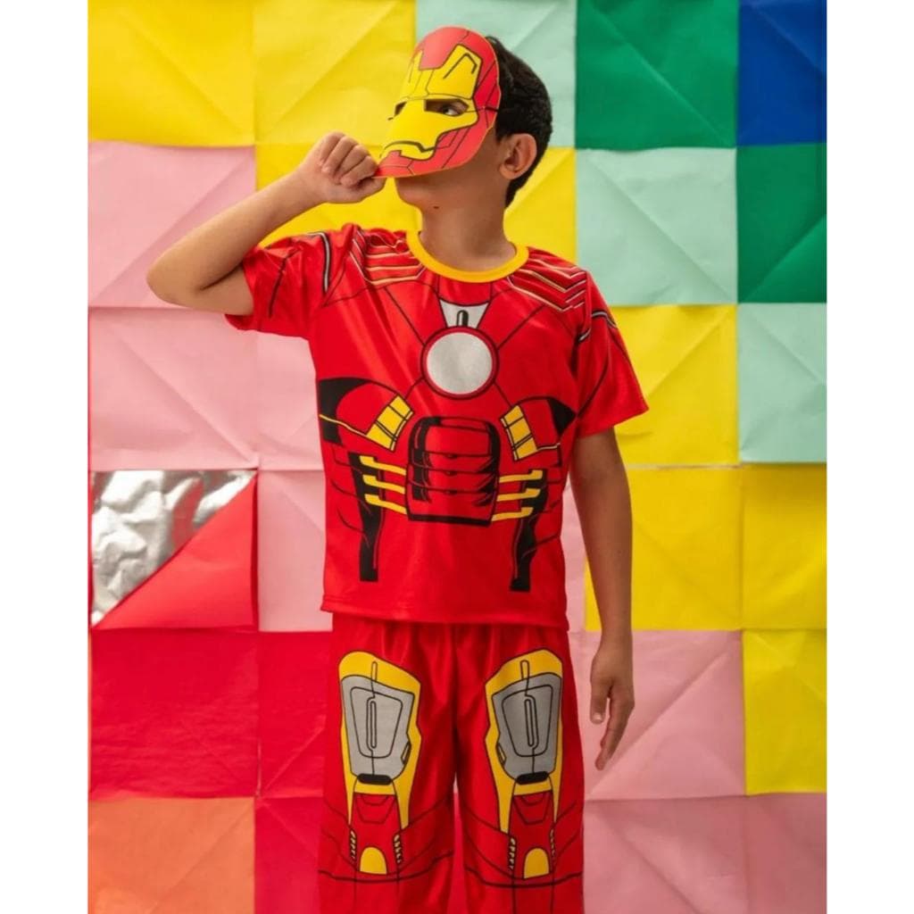 Fantasia Homem de Ferro Infantil com Máscara short Fantasia Vingadores Menino Festa Carnaval Aniversário
