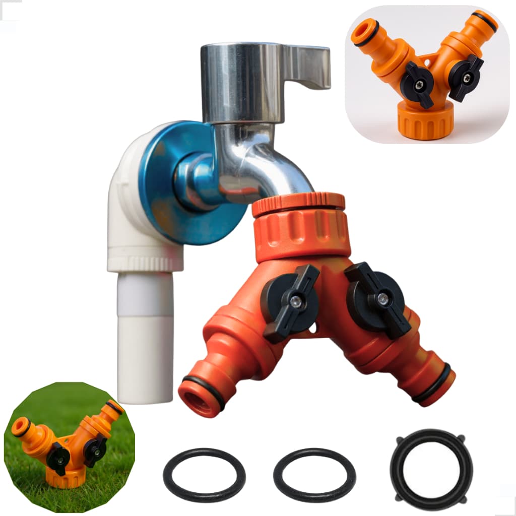 Adaptador Conector Distribuidor Y 2 Vias Saída com Registro Engate Torneira Mangueira  Controle Água