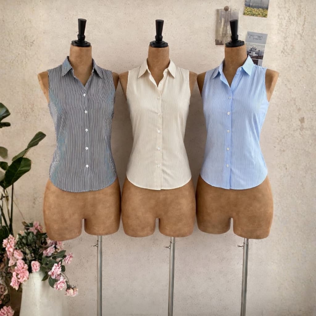 Kit 3 Regata Social Listrada Blusas Elegante Camisa Feminina básica Social Regatinha
