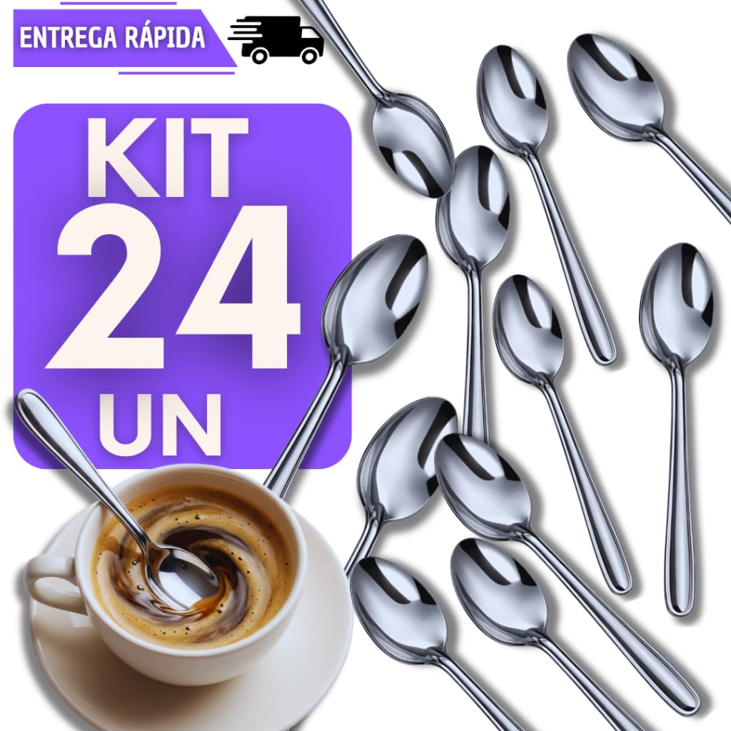Kit 24 Colher Café Em Aço Inox Pequena Elegante Talher Utensílio De Cozinha Cafeteria Bar Restaurante Buffet
