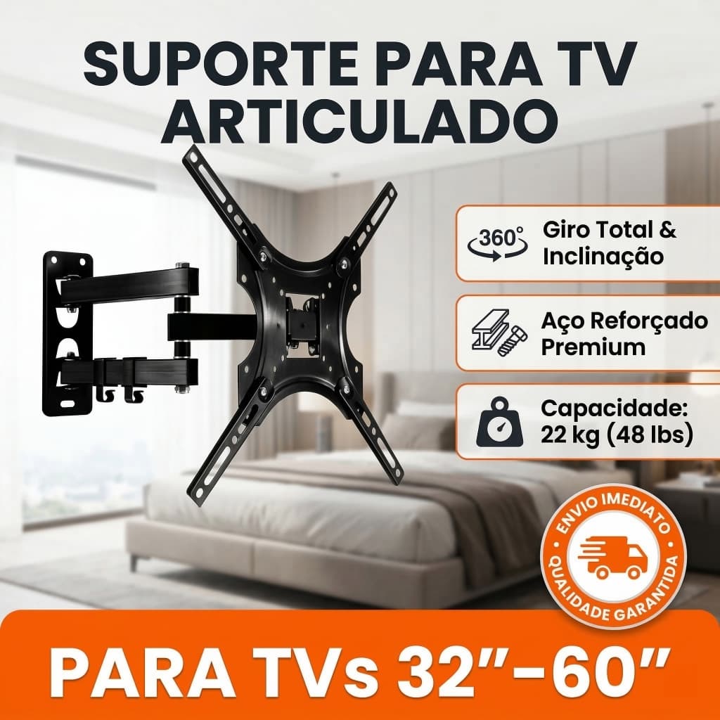 Suporte De Parede Articulado Para TV Universal 10 A 60 Polegadas Giro Inclinação Aço Reforçado