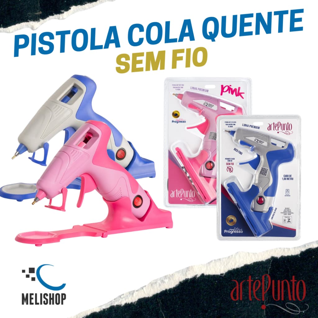 Pistola Cola Quente Sem Fio Ponta Fina Bastão 7mm Com Suporte Modelo Progresso Artepunto