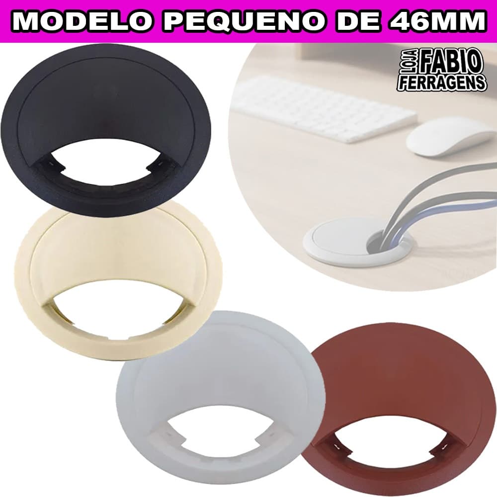Passa Fio Pequeno Para Moveis Mesa Armario 46mm Branco Marfim Mogno Preto
