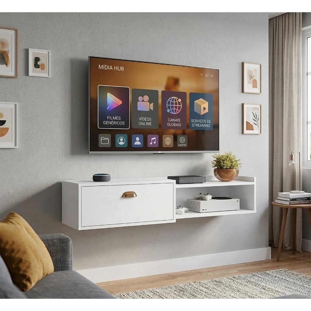 Rack Suspenso Sala  México Tv 1.20cm Home Decoração Sala Quarto nicho 1 Porta