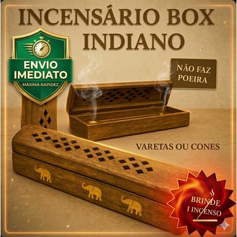 Porta Incenso Indiano  Box  Madeira Artesanal Decora varetas/cones c gavetinha p/ incenso + BRINDES