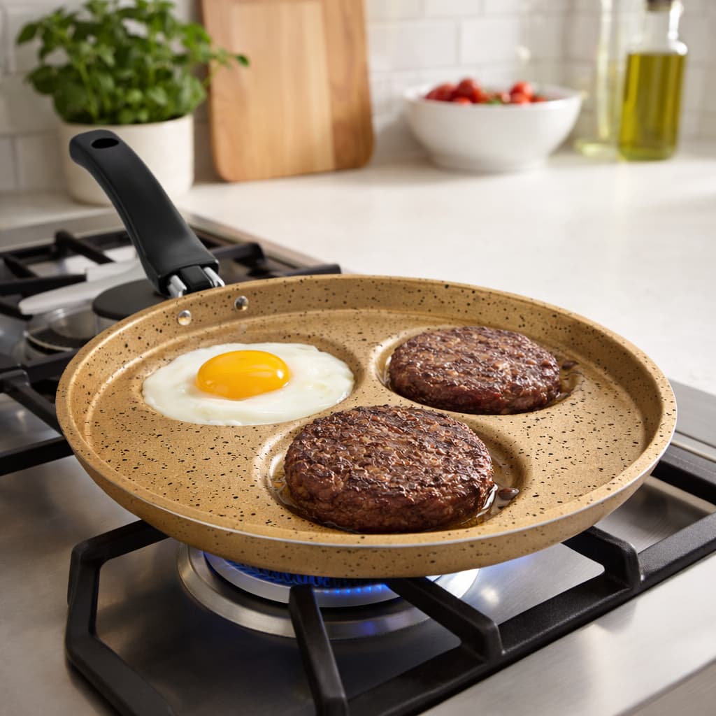 Frigideira Multifuncional 3 em 1 Antiaderente 20cm Ovos Hambúrguer Omelete Cabo Resistente Caçarola