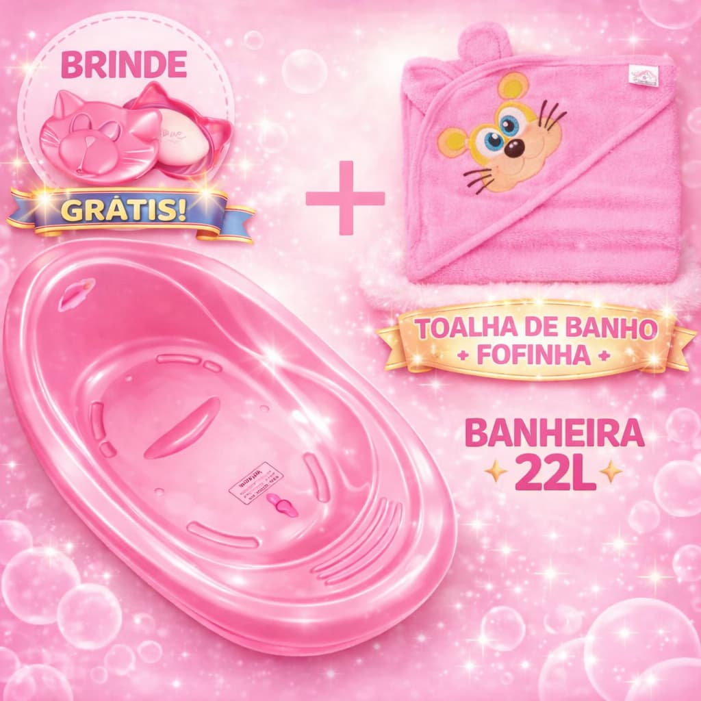 Kit Banho bebe Banheira 22 L + Toalha de Banho + Saboneteira de Brinde.