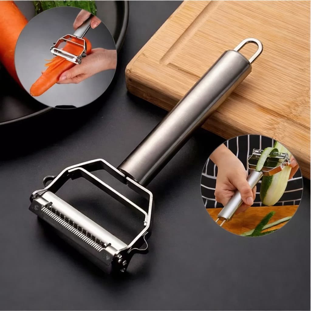 Kit 2 Unid Descascador e Fatiador a Julienne para Frutas e Legumes 2 em 1 Aço Inox